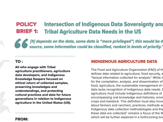 Intersection of Indigenous Data Sovereignty and Tribal Agriculture Data Needs in the US