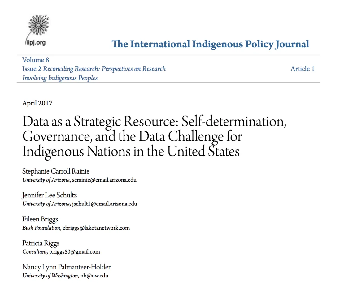 Data as a Strategic Resource: Self-determination, Governance , and the Data Challenge for Indigenous Nations in the United States