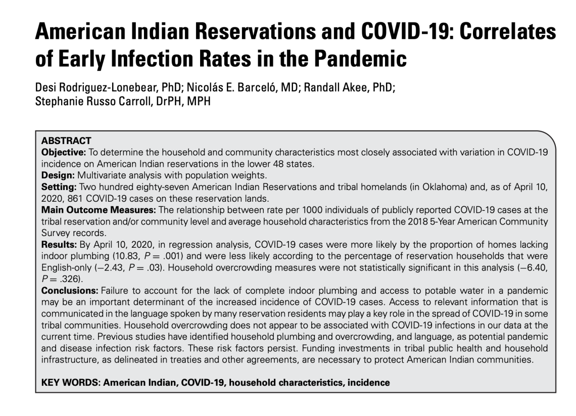 AmericanIndianReservationsandCOVID-19CorrelatesofEarlyInfectionRatesinthePandemic