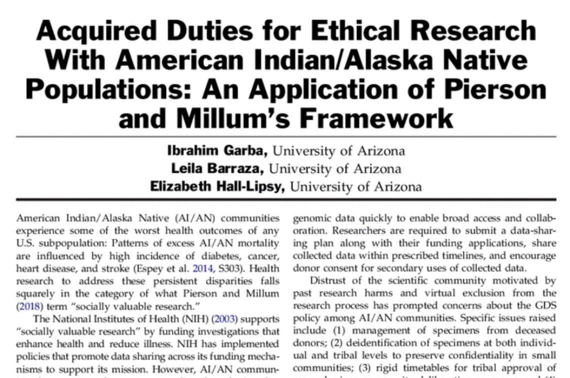 Acquired Duties for Ethical Research With American Indian/Alaska Native Populations: An Application of Pierson and Millum’s Framework