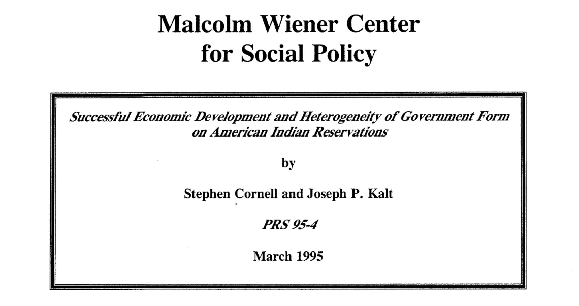 Successful Economic Development and Heterogeneity of Governmental Form on American Indian Reservations