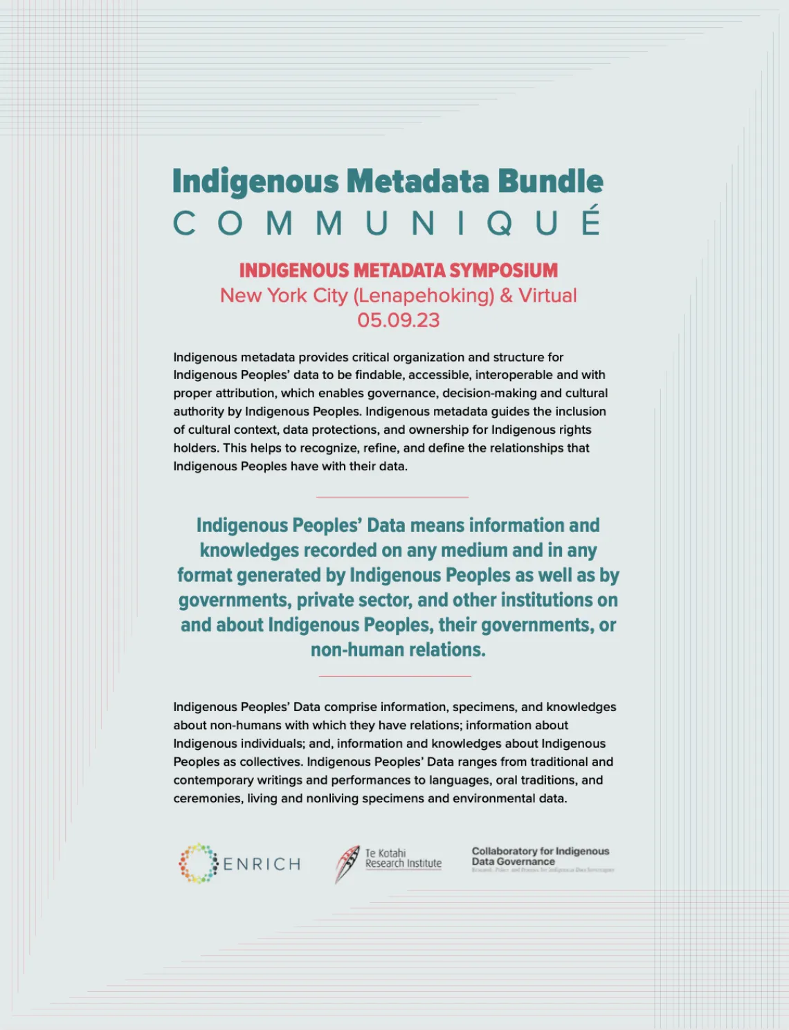 Indigenous Metadata Bundle Communiqué